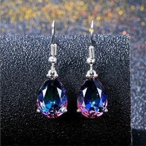 SILVER MYSTIC SAPPHIRE TEARDROP EARRINGS